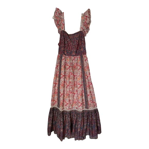 Haute Hippie flutter sleeve, tiered peasant-style maxi-dress size 14 - Picture 4 of 14